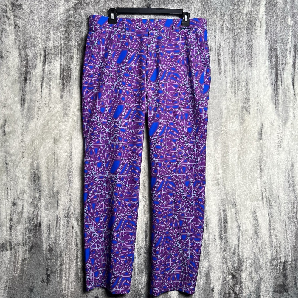 Hreski Mens Golf Pants 34x30 Purple Blue Geometric Stretch‎ Performance